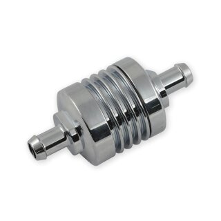 Universal Motorrad Inline Chrom Benzinfilter Ribbed 3/8 9.5mm Anschluß