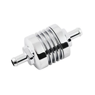 Universal Motorrad Inline Chrom Benzinfilter Ribbed 5/16 8mm Anschluß