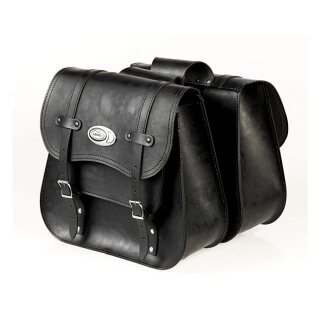 Ledrie, reinforced rigid leather saddlebag set. Throw-over