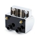 Late OEM style ignition coil. 12V, 5 ohm. Chrome