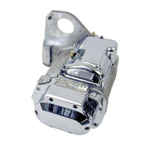 JIMS, 6-speed overdrive Softail transmission. Plain alu