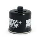 K&N, spin-on oil filter with top nut. Black