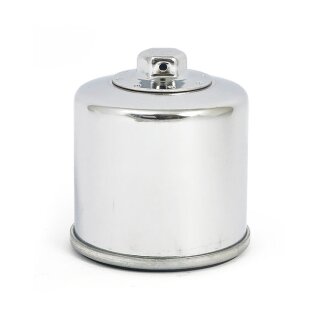 K&N, spin-on oil filter with top nut. Chrome