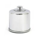 K&N, spin-on oil filter with top nut. Chrome