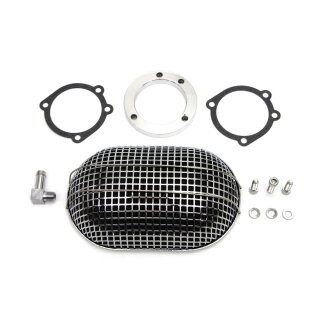 Breather style air cleaner assembly, oval. Chrome
