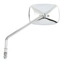 Late OEM style mirror, long stem, left side. Chrome