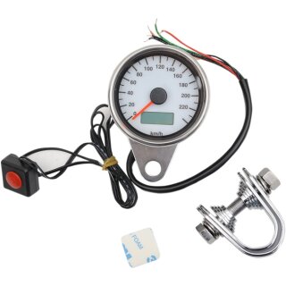 Stoker 60mm Elektronik Tacho chrom mit weißem Ziffernbaltt für Harley Modelle 96-03