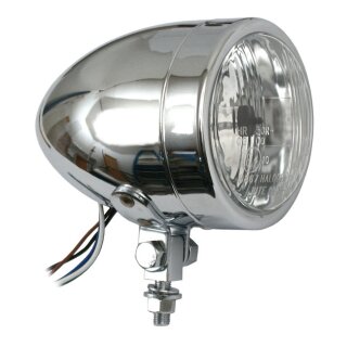 Fernlicht 90mm H4 Chromscheinwerfer BULLET LONG untere Befestigung