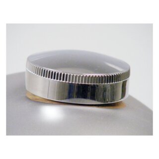 Paughco, long skirt cam style gas cap. Chr, narrow knurling