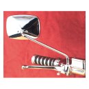 Late OEM style mirror, long stem, right side. Chrome