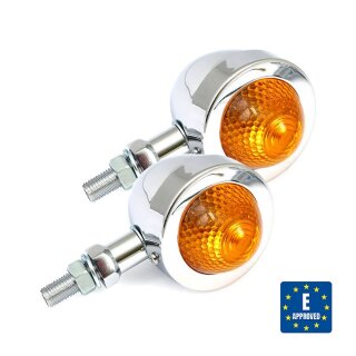 Chrom Old School Retro Bullet Pointed Motorrad Blinker Set E Geprüft