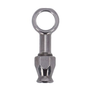 Goodridge, 7/16" (11mm) banjo fitting straight. Stainless