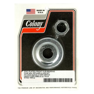 Colony, wheel bearing cone seal retainer & nut kit. Zinc