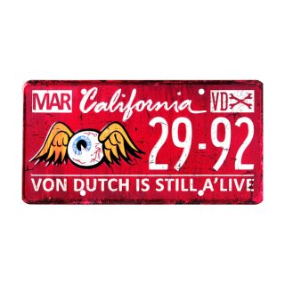 VON DUTCH METAL LICENSE PLATE RED