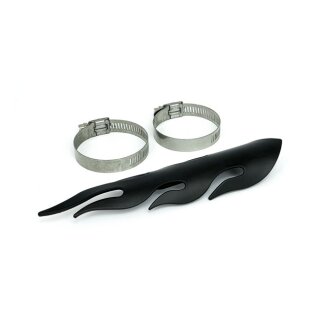 Motorrad Auspuff Krümmer Hitzeschild Flammen schwarz Stahl 8"