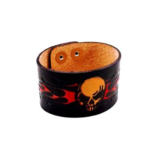Amigaz Embossed Skull Fire Leather Strap Bracelet