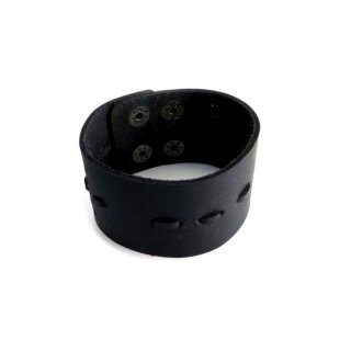 Amigaz Black Wide Threaded Leather Cuff Bracelet