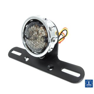 Chrom Bobber Style Custom Motorrad Rücklicht, smoke EC geprüft