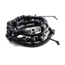 AmiGaz Skull bead & leather bracelet set