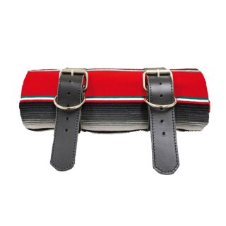 Mexican Serape Roll-up Blanket with Black Leather Belts- Rainbow Serape