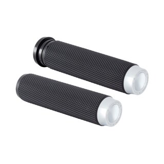Rough Crafts, knurled rubber handlebar grips grips. Chrome