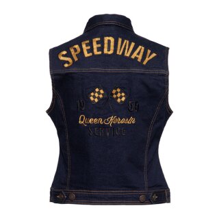Queen Kerosin Speedway denim vest dark blue