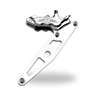 PM, rear 6-p caliper bracket, 11.5 & 13". Chrome