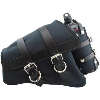 Canvas Swing Arm Saddle Bag with Bottle With Black Straps Black Left