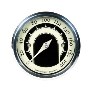 mst speedster Speedometer Scale: 200 mph; 200 km/h; Scale Color: black/white Aluminium 49.0 mm Polished