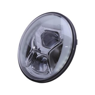 Type 8 7" Headlight Insert with Daytime Running Light, Position Light and Cornering Light Chrome Clear