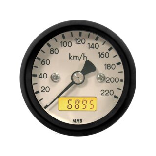 48 mm Basic Speedometer Scale: 220 km/h; Scale Color: white Black 48.0 mm