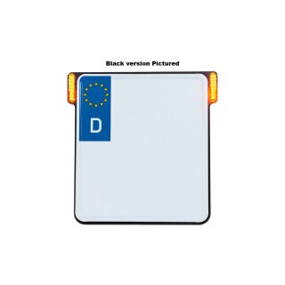 ALL-IN-ONE License Plate Base Plate Turn Signals, German Size 200x180mm Chrome