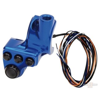 Switch Housing, RR90, 4-Button, Cable/Hydraulic Clutch, Mirror Hole, Blue Anodized