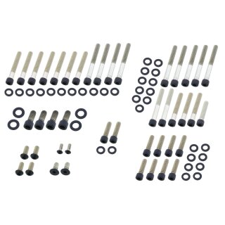 Drivetrain Screw Kits Kit includes screws for Primary Cover, Sprocket Cover, Gearcase Cover, Derby Cover, Timer Cover, Inspection Cover, Anti-Rotation-Plate, Lifterbase, Rockerboxes Black Powder Coated