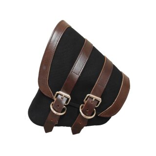 Canvas Swing Arm Saddle Bag With Brown Straps Black Brown Left