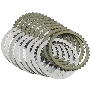 Carbon Fiber Clutch Kit Kit consists of 9 friction plates and 8 steel drive plates (double steel drive plate is not used). Adds 12% more surface area to clutch pack.