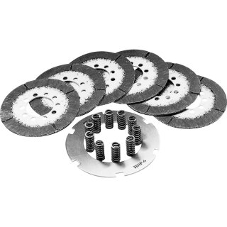 Series K Carbon Fiber Clutch Kit Kit consists of 6 friction plates, one steel drive plate and a set of 10heavy-duty clutch springs. 20% more surface area.
