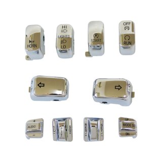 10 PC Switch Cap Set with Audio & Cruise Chrome Hand Control Switch Cap Kit With audio & cruise control buttons