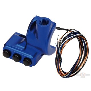 Switch Housing, RR90, 3-Button, Cable/Hydraulic Clutch, Mirror Hole, Blue Anodized