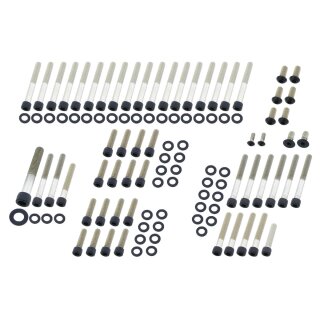 Drivetrain Screw Kits Kit includes screws for Primary Cover, Sprocket Cover, Gearcase Cover, Derby Cover, Timer Cover, Inspection Cover, Lifterbase, Rockerboxes Black Powder Coated