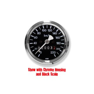 60mm Basic Speedometer Scale: 120 mph; Scale Color: white Chrome 60.0 mm