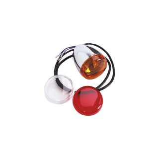 Deuce-Style Rear Turn Signal Chrome rear lamp with dual filament bulb and amber lens (wires exit through mounting hole) Chrome Amber