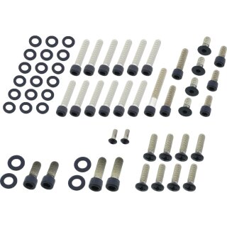 Drivetrain Screw Kits Kit includes screws for Side Covers, Inner Primary, Header Mount, Point Cover, Lifterbase Black Powder Coated