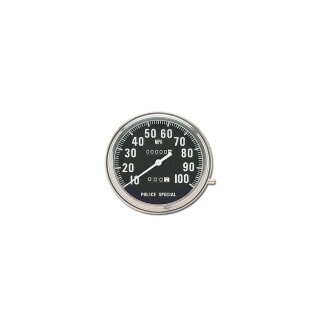 Police Special Speedometer Scale: 100 mph; Scale Color: black; Ratio 2:1 Chrome
