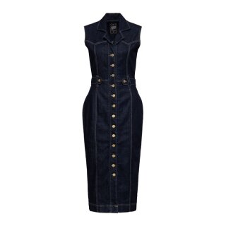 Queen Kerosin Western Denim Pencil Dress dark blue wash