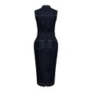 Queen Kerosin Western Denim Pencil Dress dark blue wash
