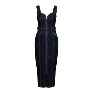 Queen Kerosin Workwear Denim Pencil Dress dark blue wash