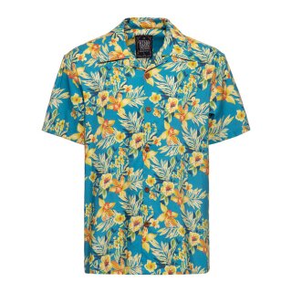 King Kerosin Hibiscus AOP shirt denim blue