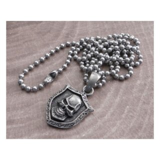 Amigaz Skull Shield Pendant on Stainless Steel 30" Shot Bead
