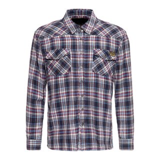 King Kerosin Acidwashed check shirt navy/bordeaux